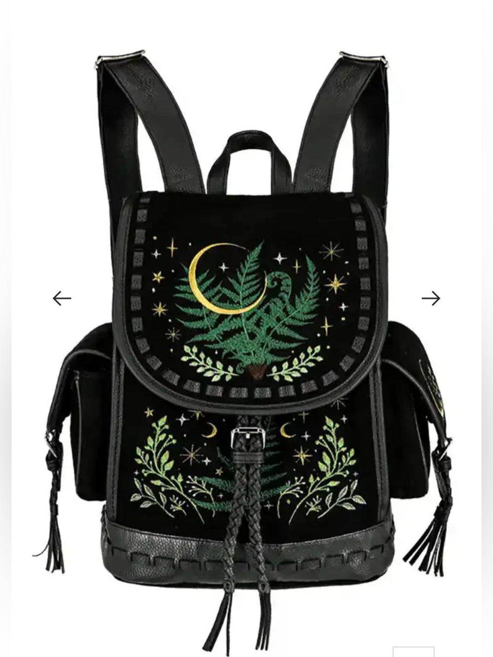 NWT Restyle Herbal Embroidered Backpack Velvet Faux Leather Goth